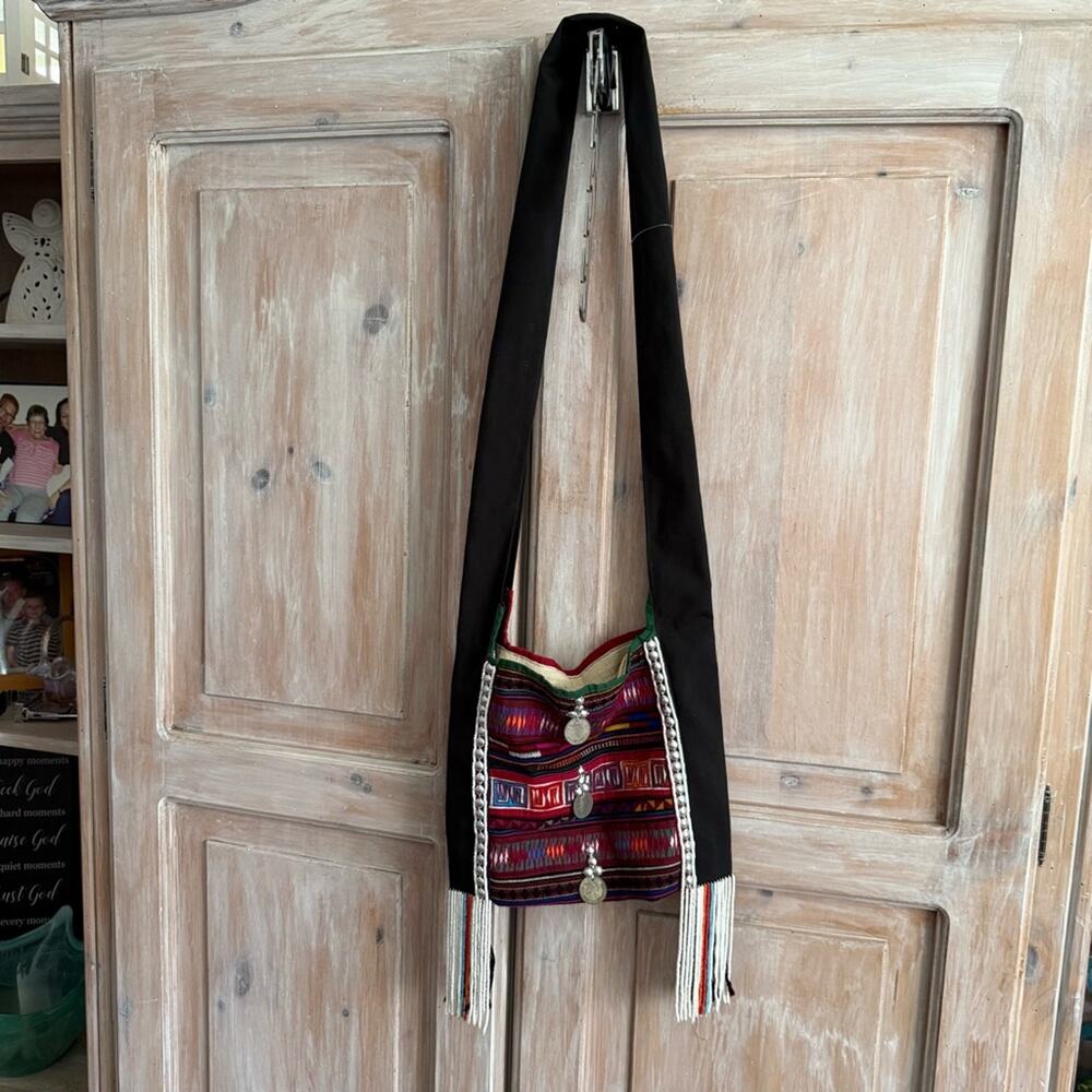 Ethnic Boho Black Crossbody Bag Purse